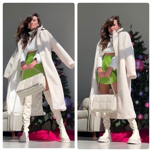 H&M Faux Shearling Coat Cream New - Picture 10 of 10